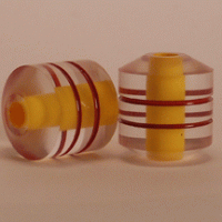 205 - Clear Cylinder with bevel and 2 grooves - Yellow Center  (Package of 10)
